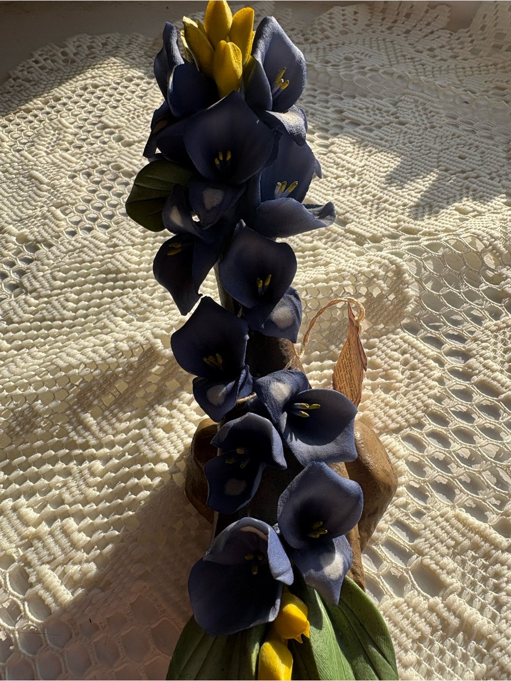 Handcrafted Navy Blue Flower with Yellow Accents - Picture 2 of 6